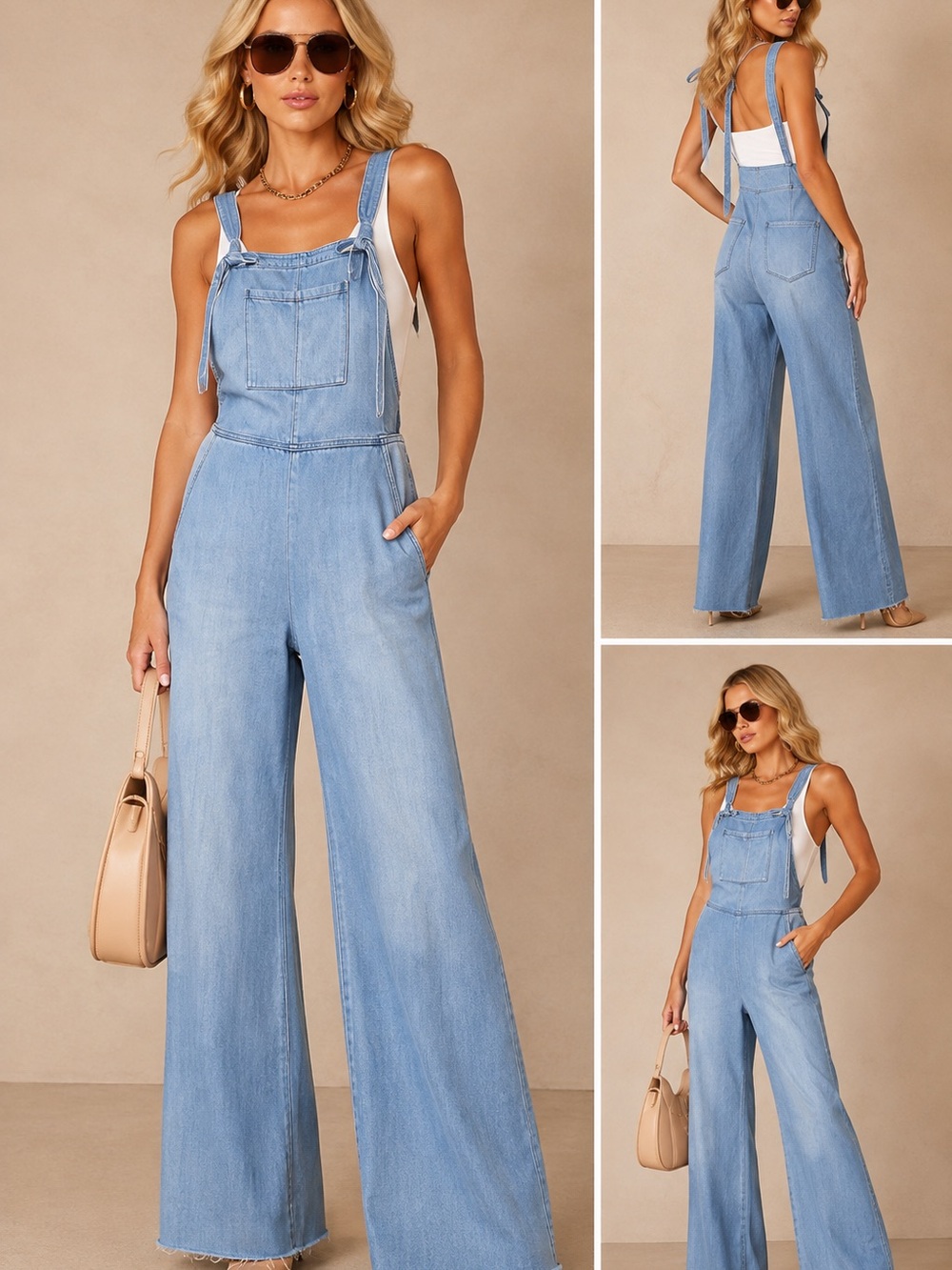 Vici Light Blue Wide-Leg Denim Overalls